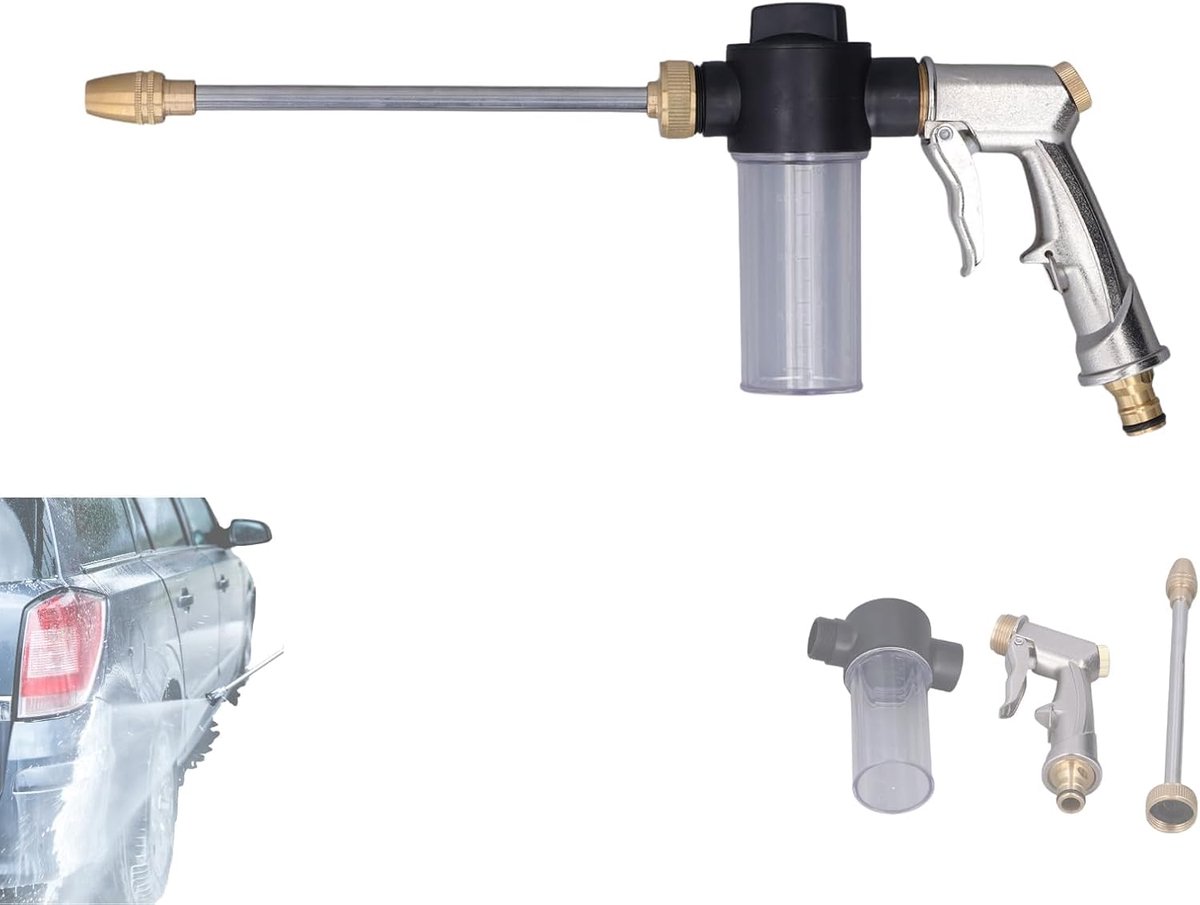 schuimpistool met verstelbaar messing mondstuk, schuimsproeier voor autowassen, tuin, vloerreiniging, huisdierwas, 100 ml schuimreservoir (compatibel met 1/2 inch slang)