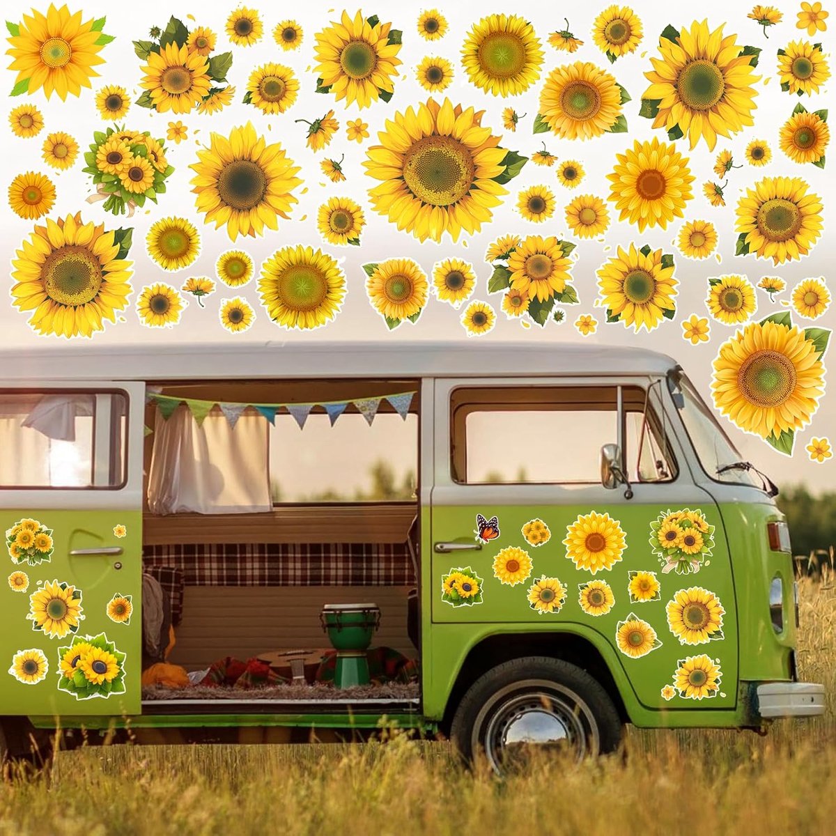 105 stuks zonnebloem autostickers, waterdichte motorkap vinyl sticker autostickers autografiek lichaam zijdeur kofferbak decoratie voor race-SUV vrachtwagen bus raam muur laptop motorfiets bak