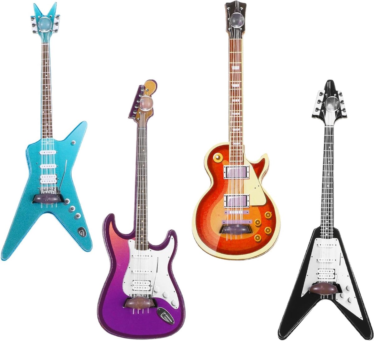 4 stuks mini-gitaar Opblaasbare decoraties Houten gitaren 1:12 Kleurrijke muziekkamer Woondecoratie (paars, blauw, bruin, zwart)