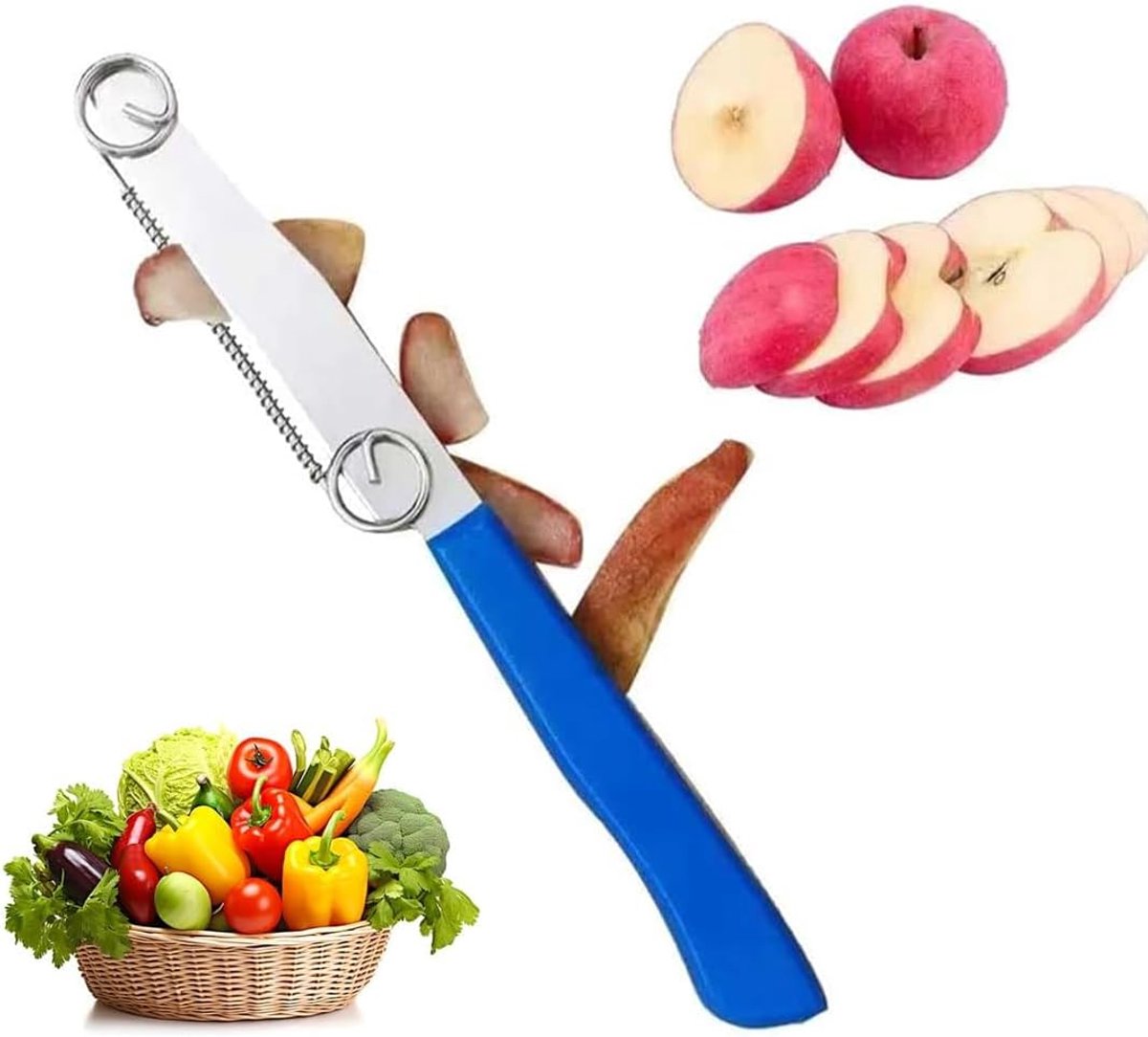 Gios 1 stuk tovermes, snel snijmes, 3-in-1 multifunctioneel fruitmes met verstelbare veer, snelsnijmes, fruitschilmes, gemakkelijk te reinigen groentesnijder voor komkommers, A, A