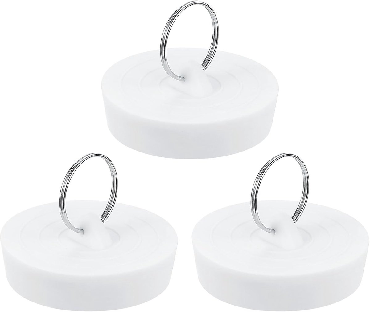 3 stuks rubberen afvoerstoppen voor badkuip, geschikt voor 50-52 mm / 2-2-1/16 inch afvoerstop, afdichting met hanger voor badkamer, keuken, wasmachine, wit