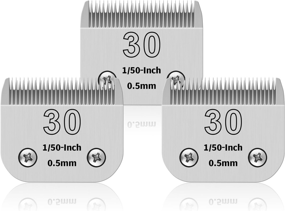 Set van 3 verwijderbare roestvrijstalen messen van 30# voor hondenverzorging, compatibel met And*s/Oster A5/Heiniger/Moser/Wahl, maat n ° 30, 1/50 inch snijlengte 0,5 mm 0,5 mm
