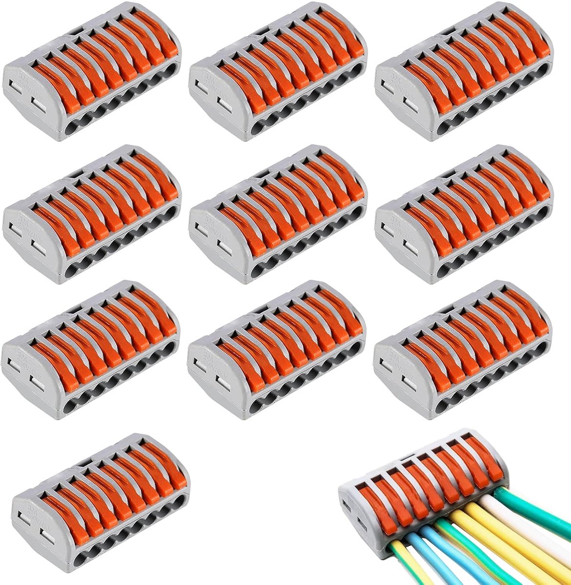 10 stuks compacte geleider, 8 ingangen, elektrische connector, aansluiting voor elektrische klemmenblok, compacte veerconnector, klemmenblok met hendel
