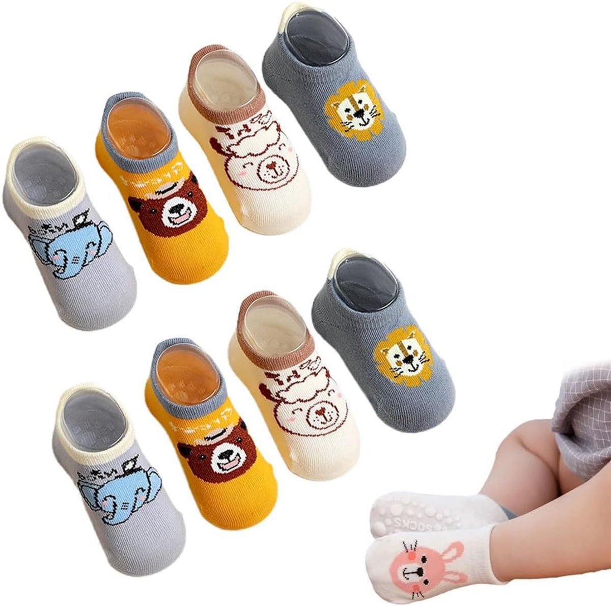Sokken voor baby's, antislip sokken met cartoon-dierenpatroon, baby, enkel, schattige grip, voor 6-12 maanden, willekeurige kleur