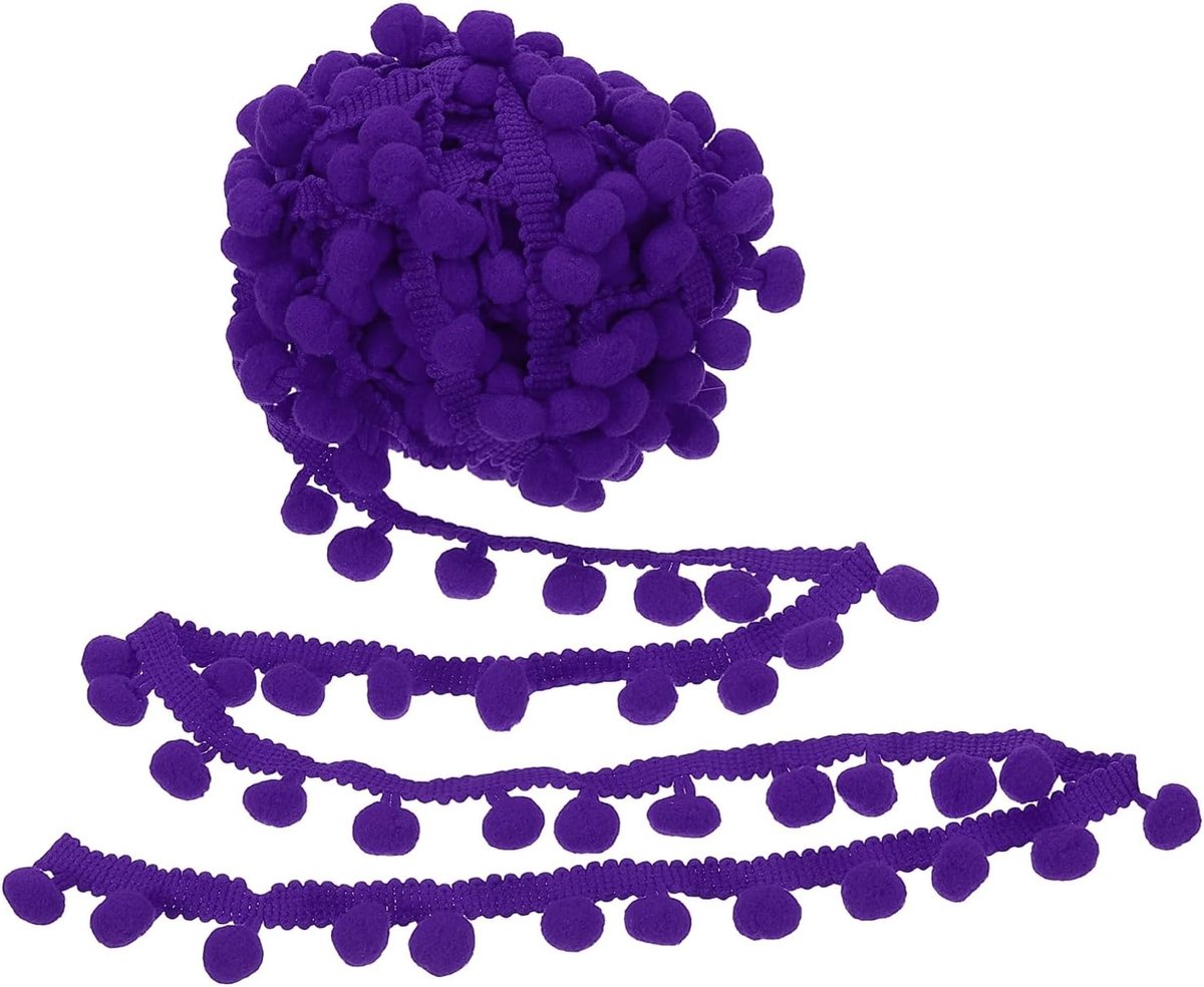 10 yard x 3,5 cm pompon bal franje trim, 1 rol geborduurde pompons trim lint mini bal kwastje kant accessoire voor naaien doe-het-zelf ambachten huis gordijn decoratie, donkerpaars