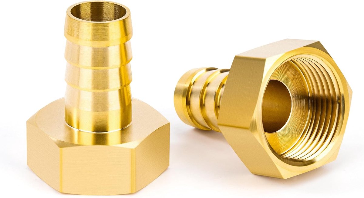 Slangaansluiting van messing, 25 mm x 1 inch, vrouwelijk, rechte slangadapter voor tuin, water, lucht, olie, gas en brandstof, voor industriële en doe-het-zelvers, 2 stuks