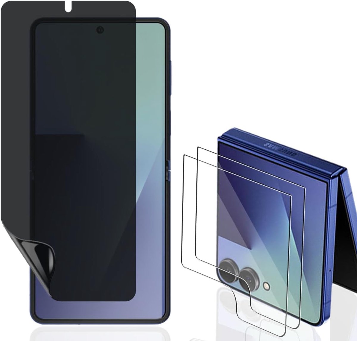 Inkijkbescherming voor Samsung Galaxy Z Flip 7, 1 stuk, anti-spion, TPU-folie en 2 stuks voorzijde van gehard glas, privacy-beschermfolie voor Galaxy Z Flip 7