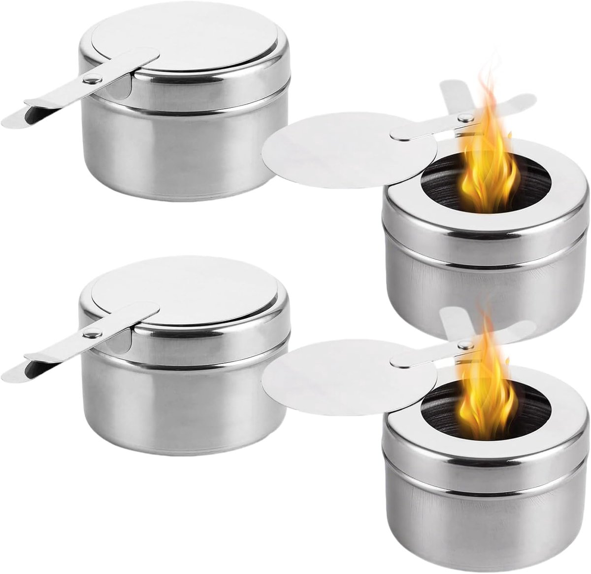 4 stuks brandpastenhouders van roestvrij staal met deksel, fonduebranders, brandpaste voor warmhoudschalen, fonduebranders en spiritusbranders voor buffet, hot pot, camping, buffetaccessoires