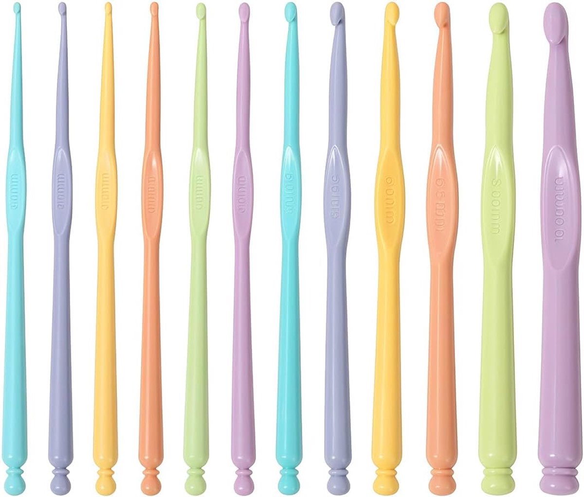 12pcs Plastic haak haken Kleurrijke haak set DIY breien kunst ambacht garen handwerk weven gereedschap voor sjaal hoed handschoenen breien (2.0mm - 10.0mm)