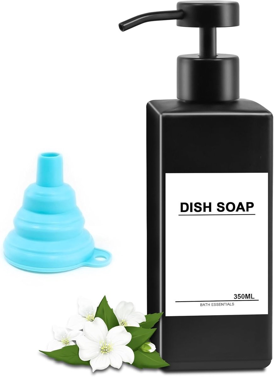 zwart mat, moderne zeepdispenser glas 350 ml douchegel dispenser shampoo flessen om te vullen afwasmiddeldispenser keuken pompkop roestvrij staal, pompfles shampoo voor douche badkamer