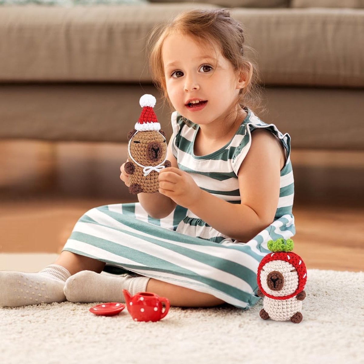 Haakset voor beginners, 2PCS Capybara haakset dieren, starterset dieren haken set met instructies breien, zacht garen, DIY-handwerken, haak creatief breien set knutselset kinderen volwassenen
