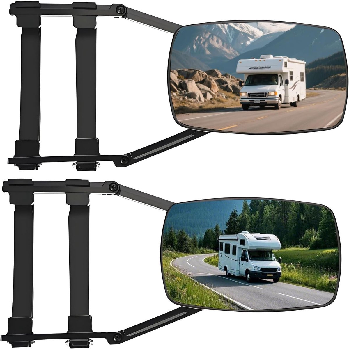 Buitenspiegels voor caravan, tweezijdig, universele draaibare spiegelverlenging met karabijnhaak, convexe spiegel voor alle gangbare voertuigtypen