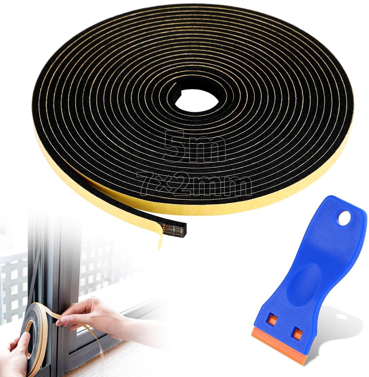 5 m 7 x 2 mm afdichting kookplaat inductie | Zelfklevende schuimrubberen afdichting met kleine schraper, voor keuken, gasfornuis, inductiekookplaat, keramische plaat
