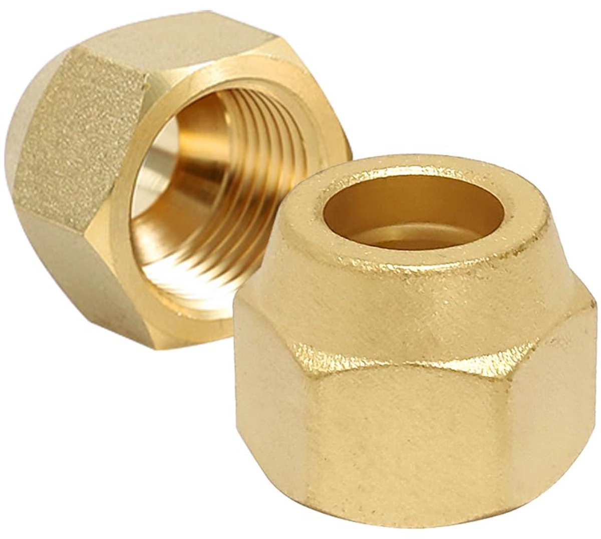 2 stuks Bördelovervloeiende moer, 1/4 inch koelmiddelleiding Bördel overvloeiende moer, messing bördelmoeren voor klimaatregeling onderdelen aansluitingen, 1/4" moeren voor koperrbuizen van