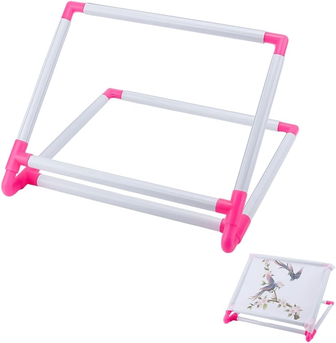 Universeel borduurframe van kunststof, dieproze en wit, borduurframe, kruissteek, naaigereedschap voor thuis