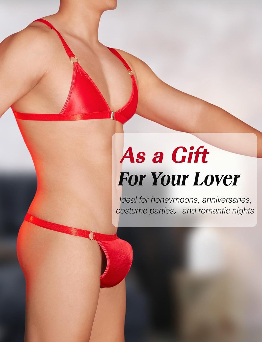 Heren beha en slip set crossdresser sexy lingerie set transparant Sissy kleding met ring