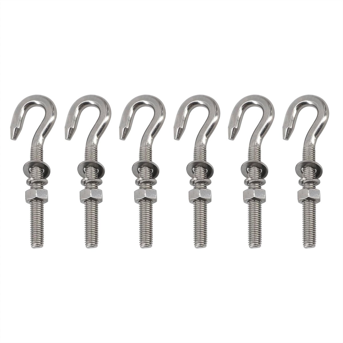 6 stuks M8 304 roestvrijstalen haakbout lange schacht draadstang opknoping haak met ringen een moer voor tuin, hek, hangmatten, schommelstoel