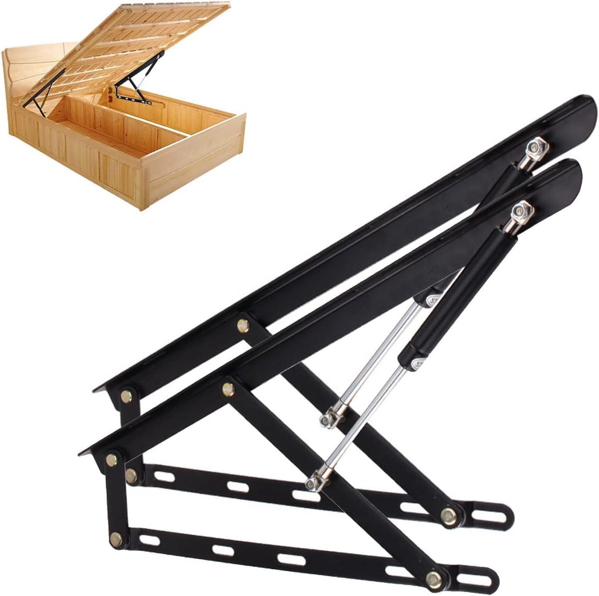 bedhefmechanisme voor zware bedladen, gasdrukdempers, gasveren, meubelscharnierveer, scharnieren, klaplift, scharnieren, accessoires, hardware meubeltafel, hefaccessoires, 2 stuks