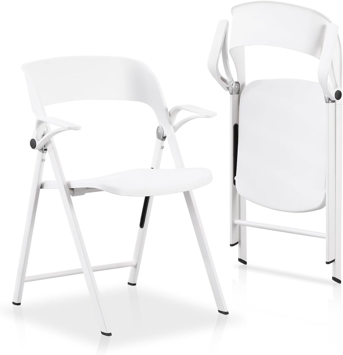 2 stuks kunststof klapstoel met armleuning, zware opvouwbare stoelen met stalen frame, commerciële stapelbare gaststoelen voor binnen en buiten, wit