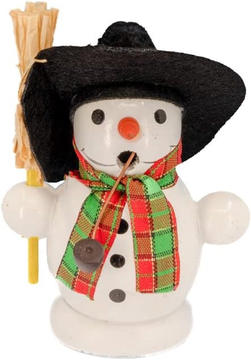 - Rookman / rookfiguur van hout - voor wierookkaarsen maat S - Motief: Sneeuwpop met bezem - Grootte: ca. 10cm