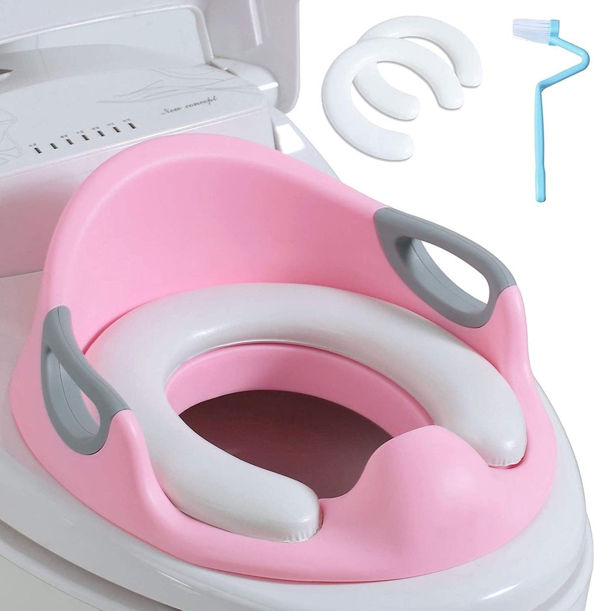 - Voor jongens en meisjes - Voor kussengreep en rugleuning - Voor rond en ovaal toilet (roze)