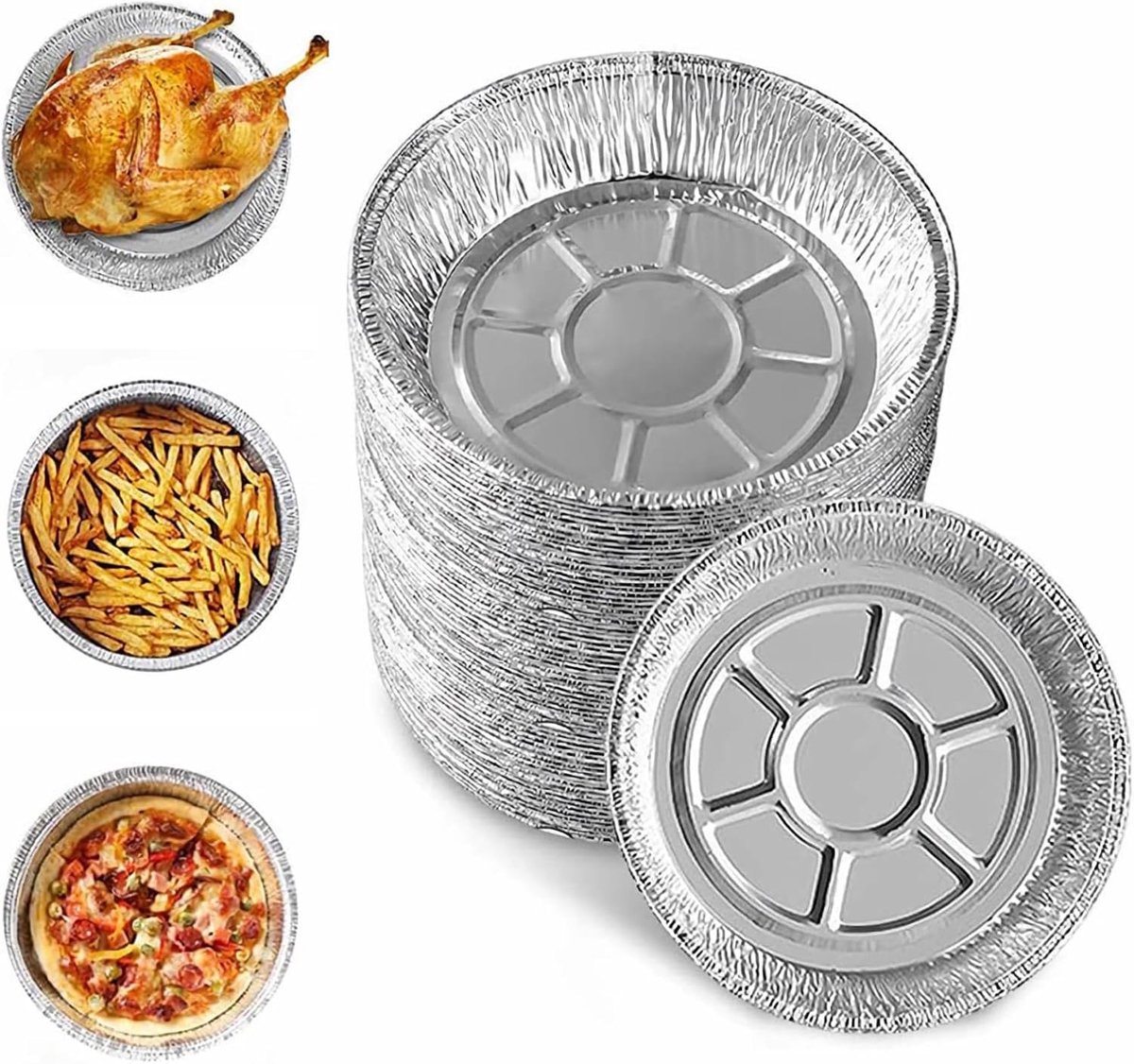 50 stuks wegwerp-aluminium containers 20 cm, koken en bewaren | Ronde aluminium schalen, wegwerp- en wegwerpvormen, water- en oliebestendig voor koken, stomen
