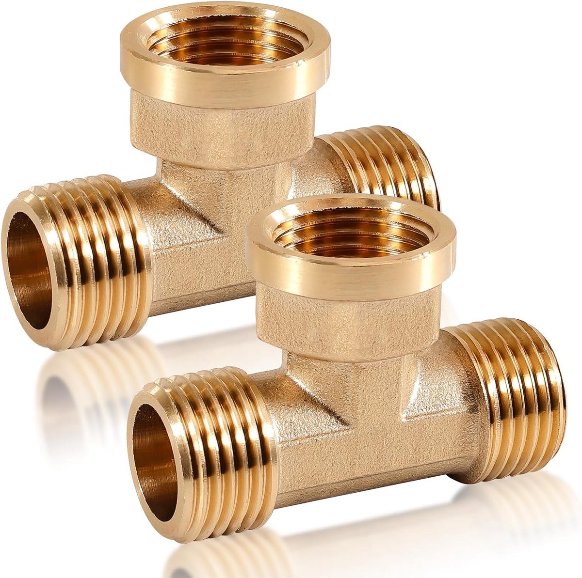 1/2 inch T-stuk, 2 stuks messing T-stuk 1/2 inch, 1/2 inch T-stuk 90 °, schroefdraadfitting T-stuk AGxIGxAG van messing, wateraansluitverdeler, 3-weg T-verbindingsstuk geschikt voor drinkwater