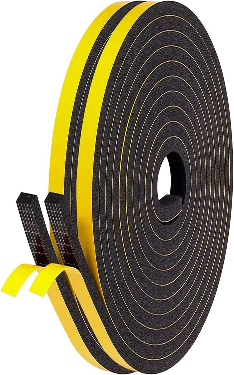 Schuimrubberen afdichtingstape 6 x 6 mm 2 rollen 10 m Zwart 2 | Raamafdichting deurafdichting isolatie en geluiddemping Geschikt voor deuren ramen koelkasten vriezers airco en kasten
