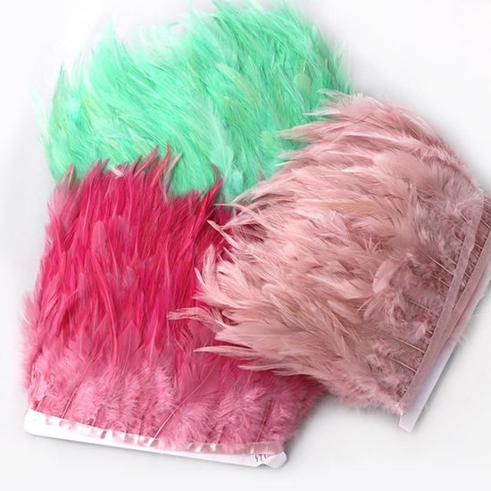 4 m veerkwasten kanten lint, 10-15 cm kippenveren, franjes lint, franjes band, veerkwasten, veerband, sierband, decoratief band voor doe-het-zelf handwerk, Halloween, carnaval, kostuumdecoratie, — afbeelding 4