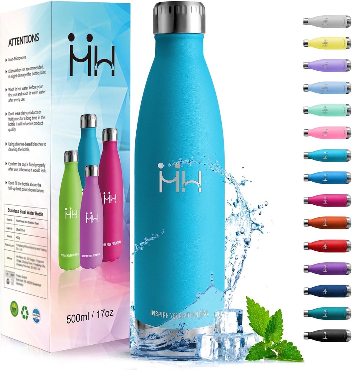SnelShoppen - Thermosfles 500 ml Dubbelwandig RVS BPA-vrij Lekvrij voor Gym, School, Sport, Kantoor en Reizen