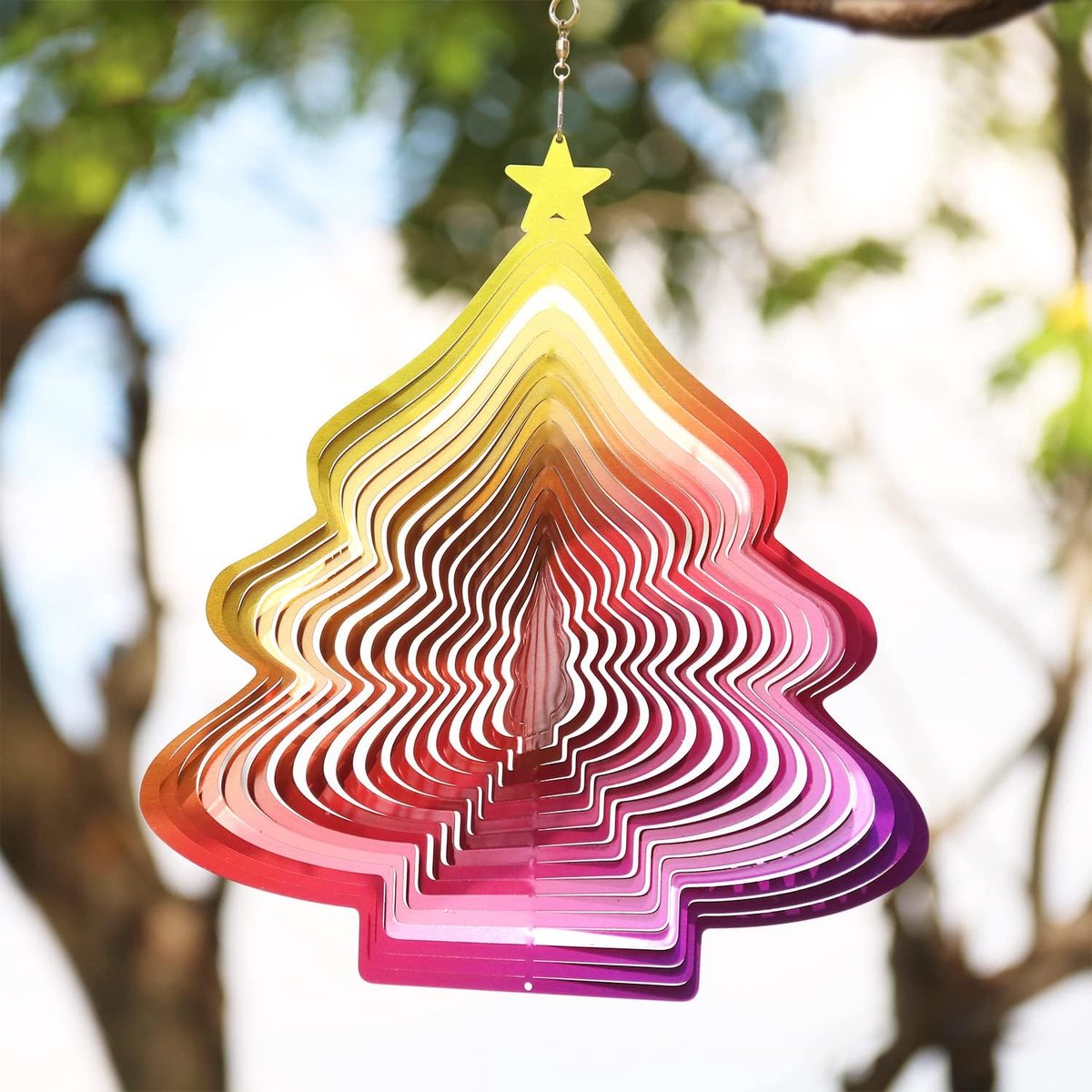 Windspinners Voor Tuin En Tuin, 3d-metalen Roterende Windgong, Kerstboom Ornamenten, Kunstversiering Voor Tuin Outdoor Tuin Gazon Patio(Color:Roze)