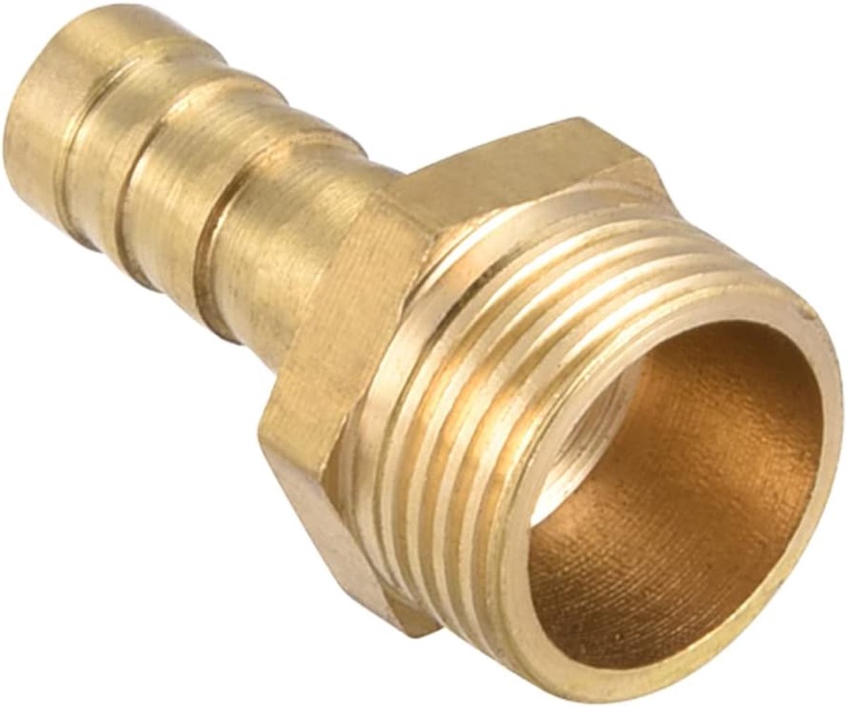 8mm Barb naar G3/8 buitendraad buis x 1 st. rechte messing barschroef slangkoppeling voor lucht water brandstof pneumatische slang, goud