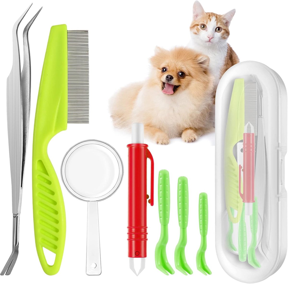Tekenpincet, tekenhaak, tekenverwijderset voor mens, hond, kind, set van 3 tekenhaken, 1 tekenhaak, 1 tekenpincet, tekenverwijderaar, verwijdert teken in seconden (verpakking van 7)
