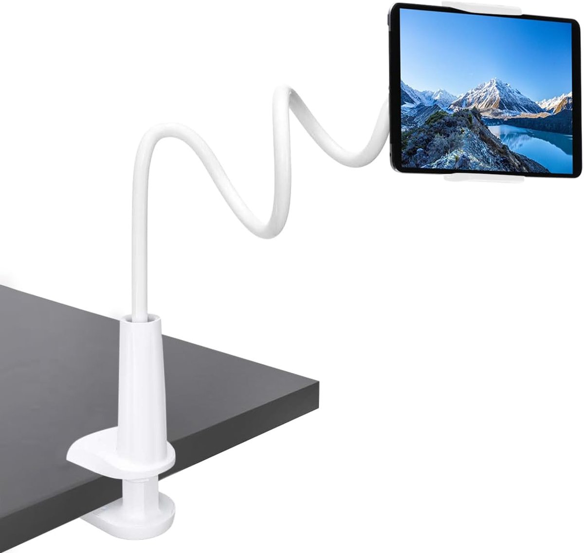 Klem voor 4-11 inch Tablet PC's en Smartphone, Telefoon Houder Stand flexibele verstelbare arm Clip voor bed bureau tafel, 78 cm lang, wit