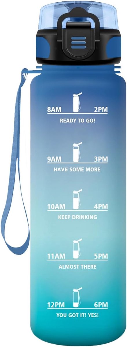 Drinkfles sport, 500 ml, lekvrij, kunststof, waterfles, drinkfles, geschikt voor koolzuurhoudende dranken, sportfles voor fiets, kinderen, school, fitness, yoga, blauw en groen
