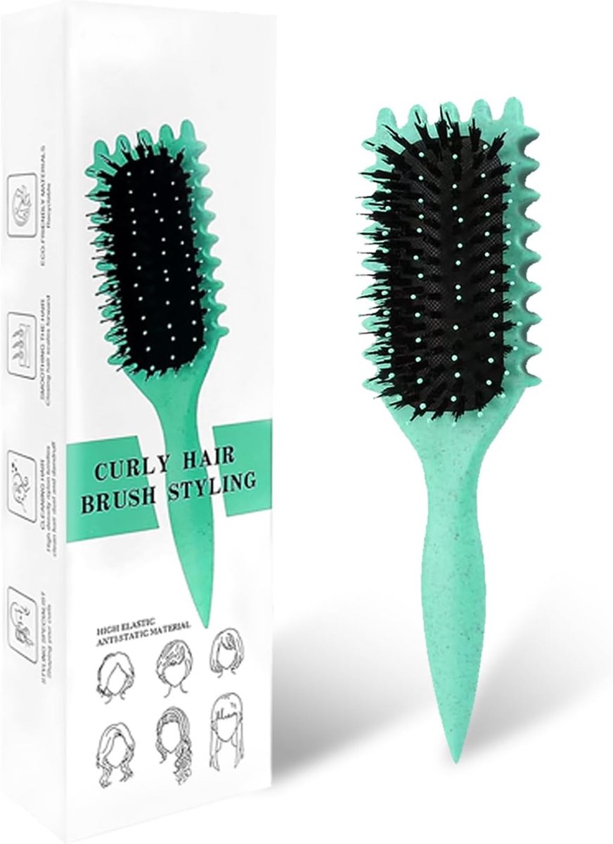 curl haarborstel, haarborstel voor het kammen en vormen van mannen- en vrouwenklokken om trekken te verminderen, nylon haren, krultang, uniseks, groen, 24 cm