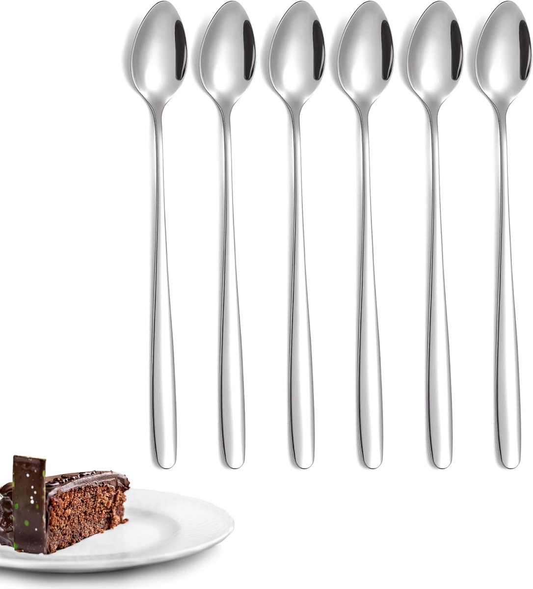 Dessertlepels set van 6 - 18,5 cm roestvrij staal - gegraveerd handvat - ideaal voor ijs of dessert - SnelShoppen