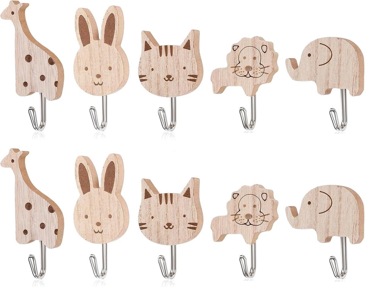 zelfklevende haken voor kinderen - houten dieren - wandgarderobe - ideaal voor kinderkamer - SnelShoppen