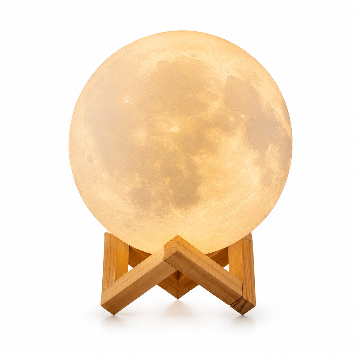Maanlamp 15 cm – 16 Kleuren RGB – Oplaadbaar – Touch & Afstandsbediening – 3D Maan Lamp – Nachtlamp – Houten Standaard – Sfeerverlichting
