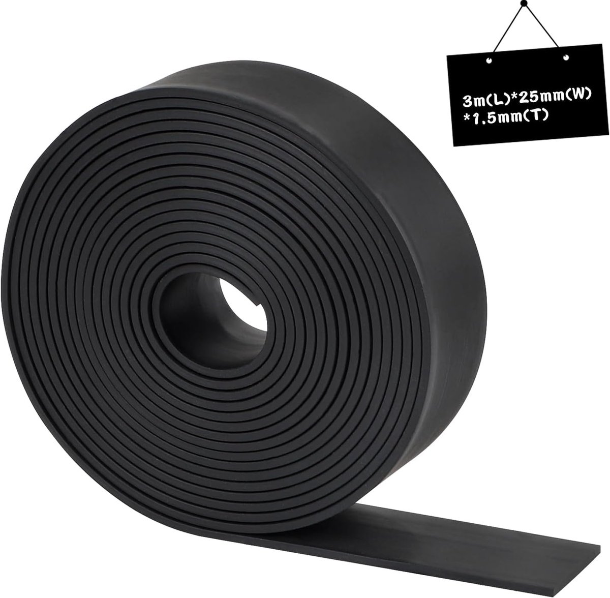 rubberen strip, neopreen mat, 25 mm (b) x 1,5 mm (d) x 3 m (l) massief profiel, mat per meter, smalle onderlaag, rubberen plaat voor afdichtingen