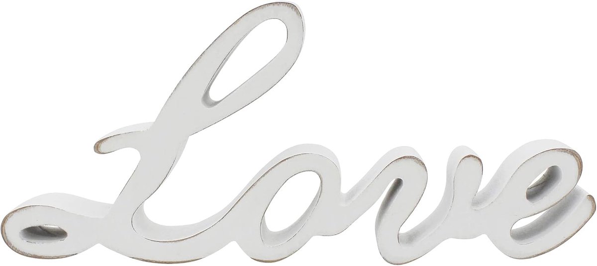 Rustieke vintage noodlijdende witte houten woordenbord vrijstaand "liefde" tafelblad/plank/huismuur/kantoordecoratie kunst, 25,5 cm x 10,2 x 3,5 x 3,5 cm