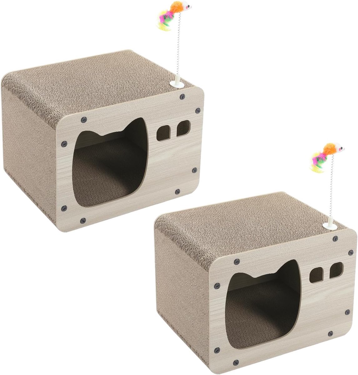 Krabplank voor katten, 2 stuks, krabpad, lounge, krabkarton, kattenhuis met hol, kattenspeelgoed, krabmat voor indoor katten als meubelbescherming