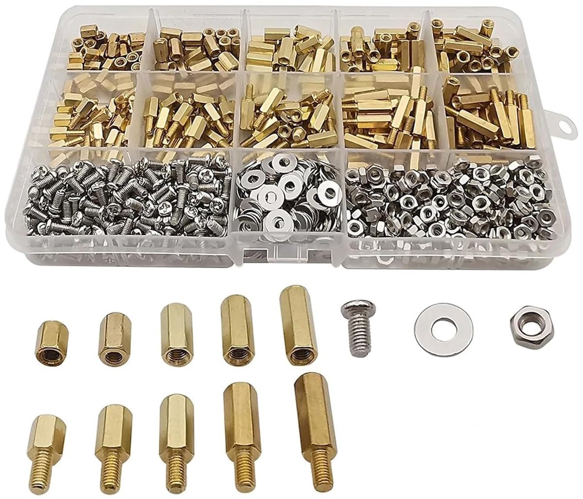 910 stuks M3 afstandhouders hex afstandshulzen board/printplaten mannelijk vrouwelijk schroefdraad afstandsbouten schroeven moeren messing hex schroefmoeren assortiment kit voor moederbord