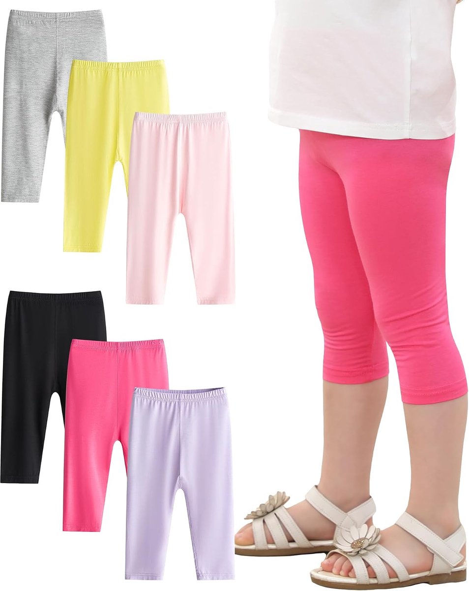 Meisjes Zomer Korte Legging 3/4 Capri Broek Set Van 6 Kleurrijk 3-4 jaar (Fabrikant Maat: 110)