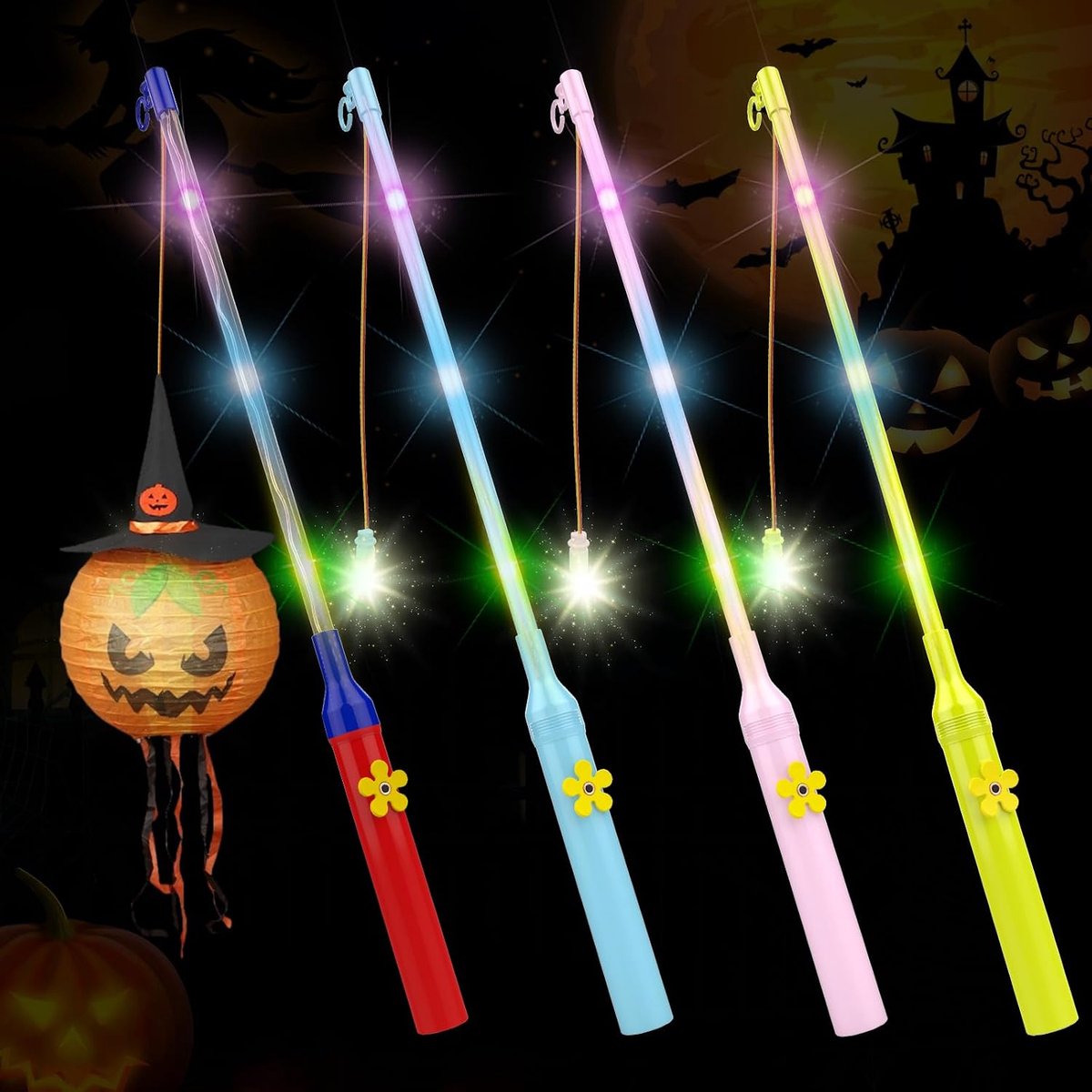 4 STUKS Lantaarnstaaf LED Veelkleurig, Elektronische Lantaarnstaaf voor St. Martin, Halloween, Toverstokken, Feestjes, Kostuumfeesten
