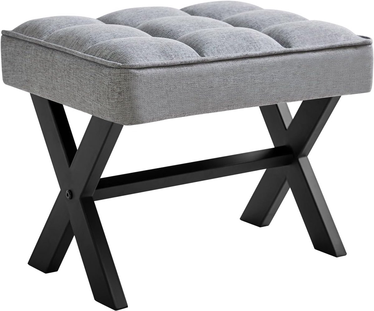Kleine 30,5 cm H Voetensteun, Vierkante Linnen Opstapkruk, Blauwgrijs WBD011L | Voetkruk Metalen X-Leg Multi-Use Kleine Bijzettafel Woonkamer Slaapkamer Entryway Kantoor
