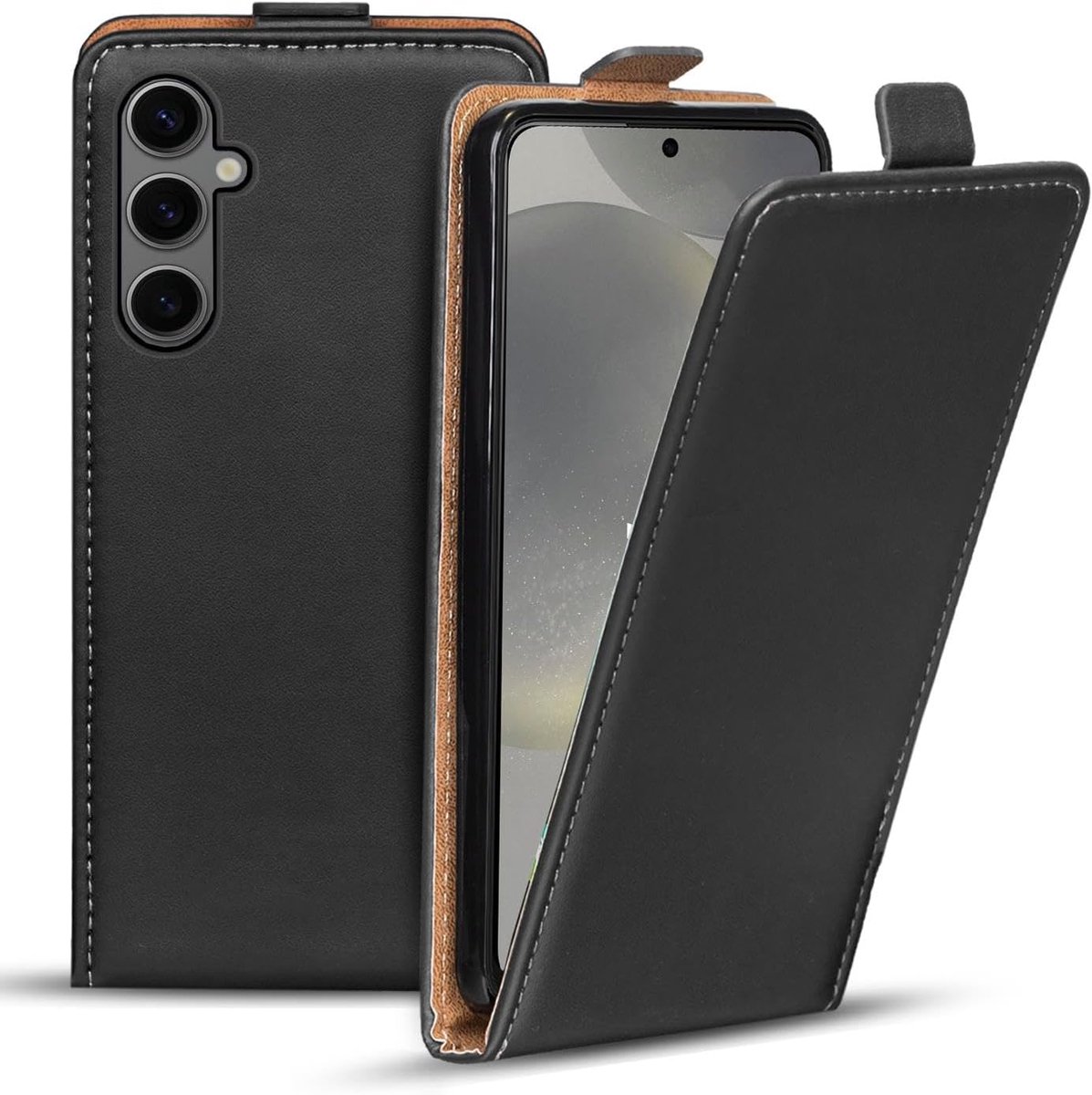 Flip Cover voor Samsung Galaxy S24 case, flipstyle beschermhoes voor Samsung S24, hoes verticale inklapbare telefoonhoes, zwart