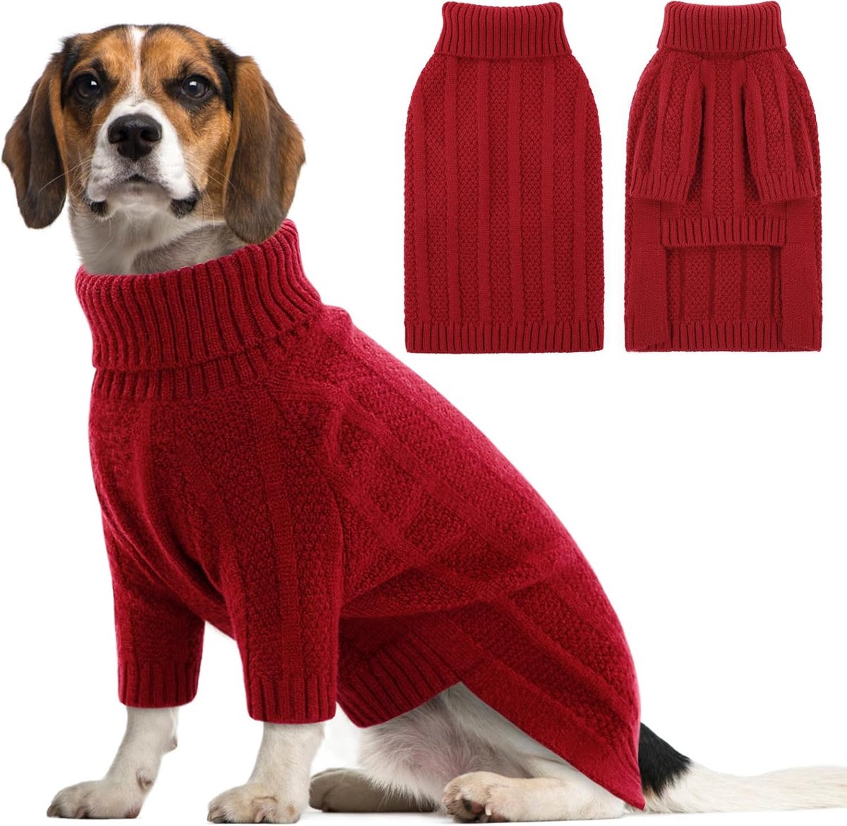 Whippet Pullover met rolkraag met lange mouwen voor teckel, Franse buldog, windhond, whippet, corgi (rood, L)