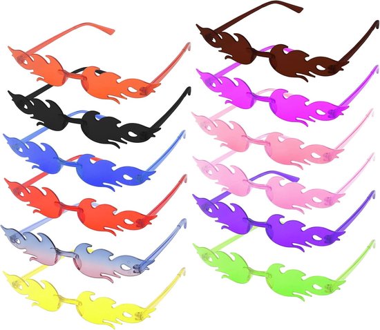 Brillen, randloze kleurrijke brillen, vlammen, kleurrijke zonnebril, grappige zonnebril, feestbril, grappige bril voor maskerade, feestdecoratie — afbeelding 5