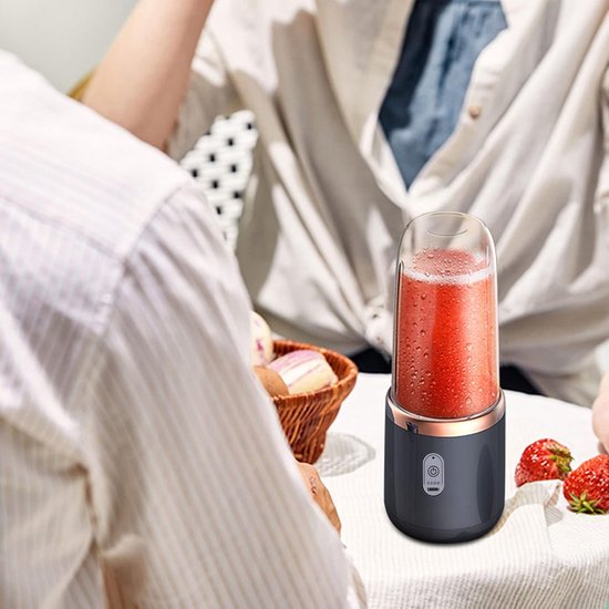 SnelShoppen - Elektrische Mini Blender 300 ml, Draagbare Smoothie Maker, USB Oplaadbare Fruit Mixer met 6 Sterke Messen, Blauw, Voor Thuis, Camping, S van Snelshoppen — afbeelding 4